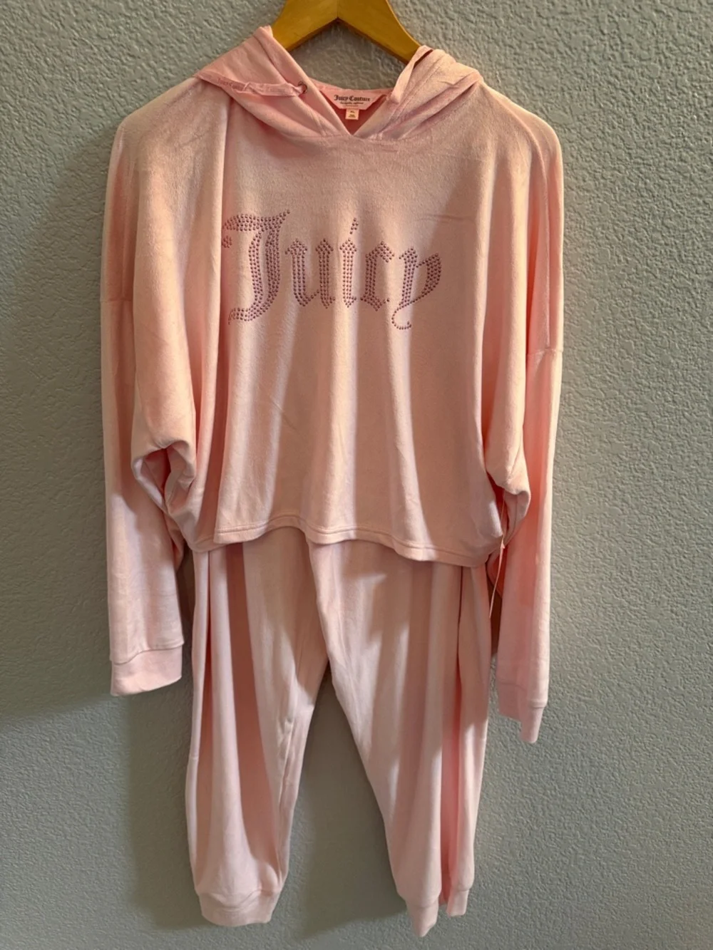 Juicy Couture Lola Pink Velour Hoodie & Pants Lounge Set Size XL Y2K